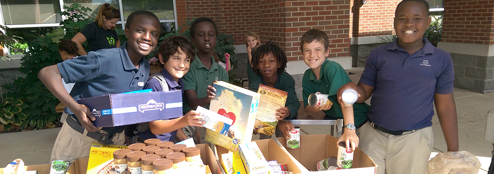 Kids helping at a food drive